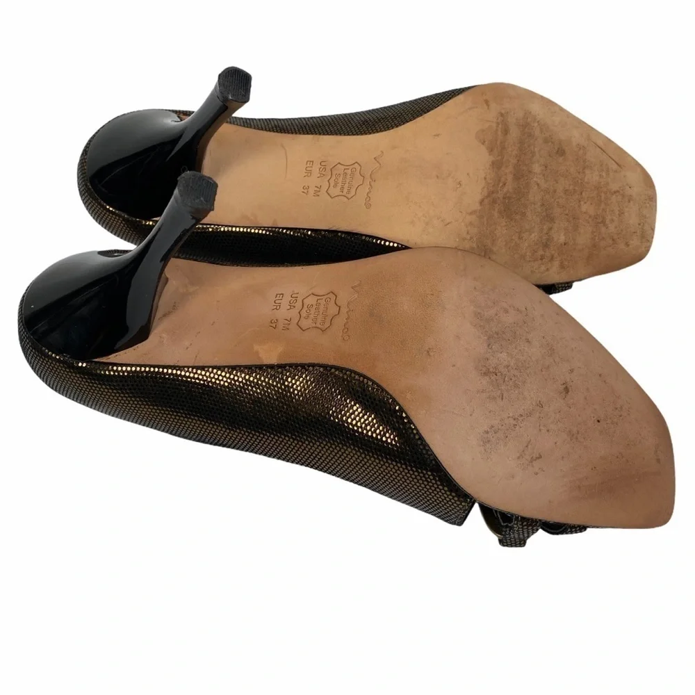 Nina Bronze Chain Link Leather Sole Stiletto Heels Women's‎ Size 7 Open Toe